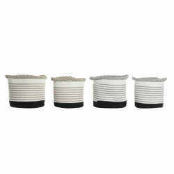 Set de basket DKD Home Decor Rayures Noir Gris Marron 30 x 30 x 30 cm Blanc Boho (2 Unités) (4 pcs) Aufbewahrungsmöglichkeiten
