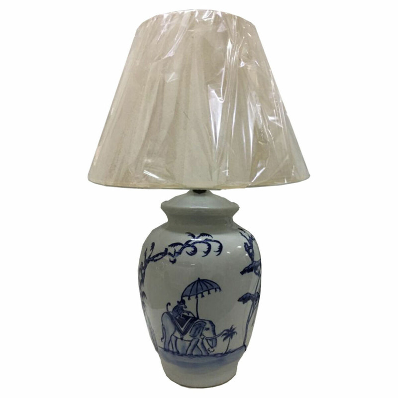 Lampe de bureau DKD Home Decor Bleu Blanc Porcelaine Eléphant (40 x 40 x 60 cm) Lampen