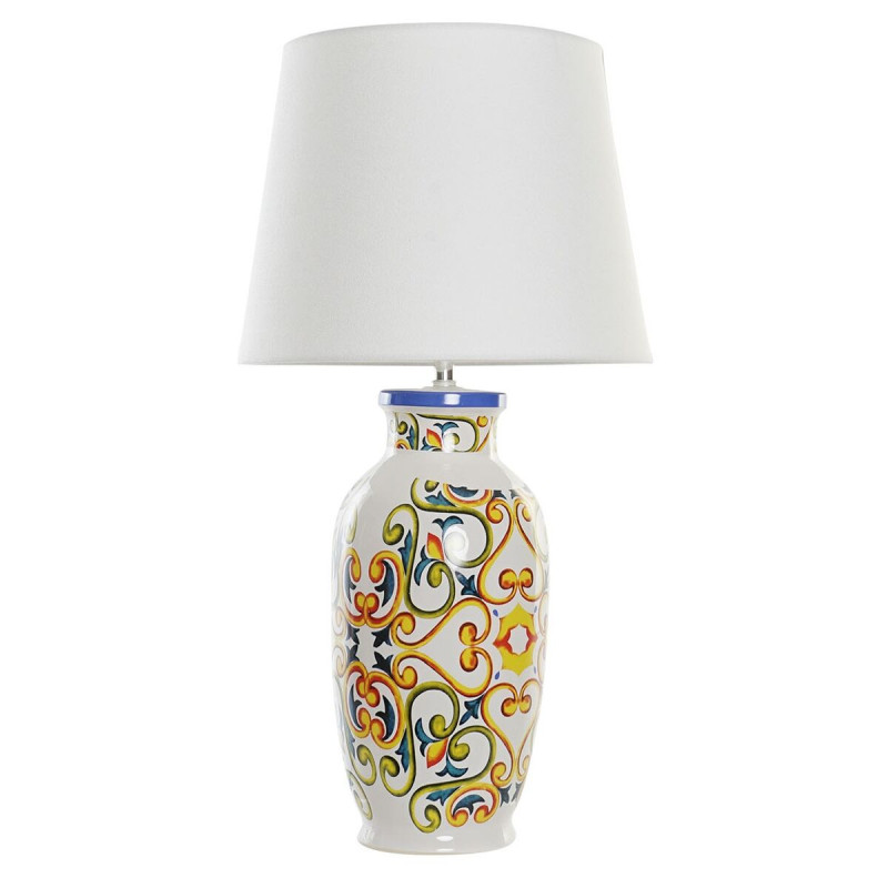 Lampe de bureau DKD Home Decor Céramique Lin Blanc (34 x 34 x 67 cm)  Lampes