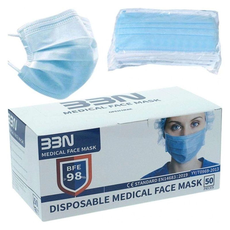 Masque hygiénique Bleu Adulte (50 uds) BigBuy Wellness