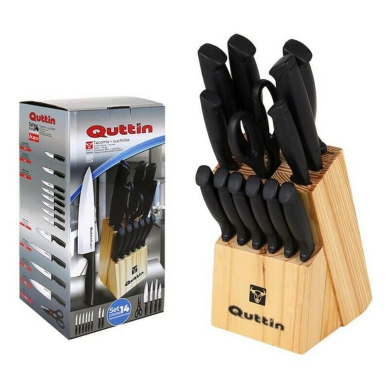 Quttin Black Messer-Set mit 14 Teilen in Holzhalterung  Couteaux et aiguiseurs