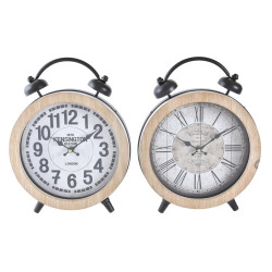 Horloge de table DKD Home Decor 25,8 x 8 x 32 cm Naturel Blanc Fer Traditionnel Bois MDF (2 Unités) Wanduhren und Standuhren