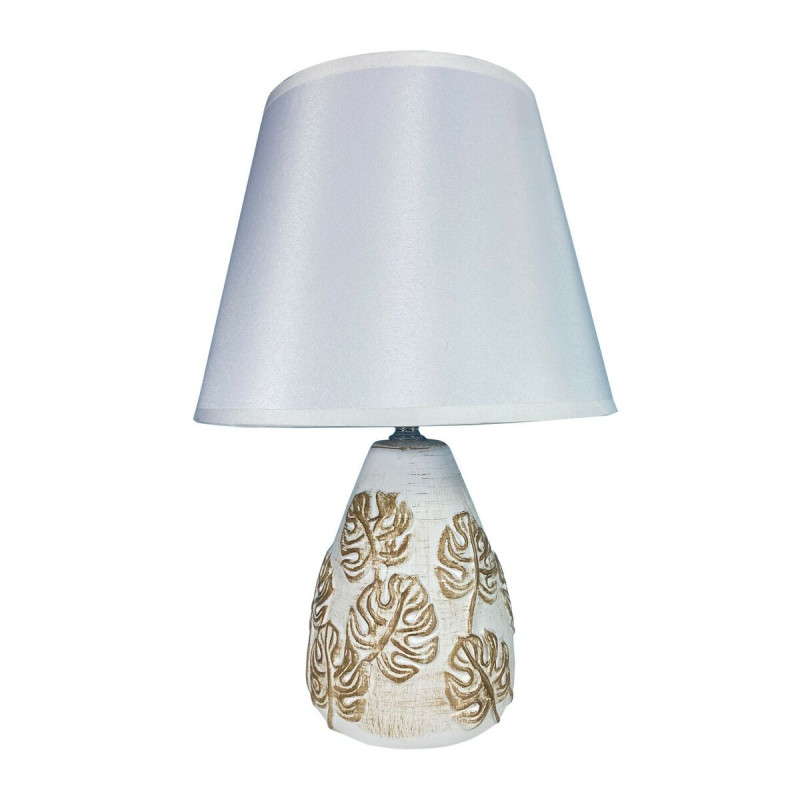 Beige Keramik Tischlampe mit Blomster-Design aus Textil - 24,5 x 37 x 12 cm Lampen