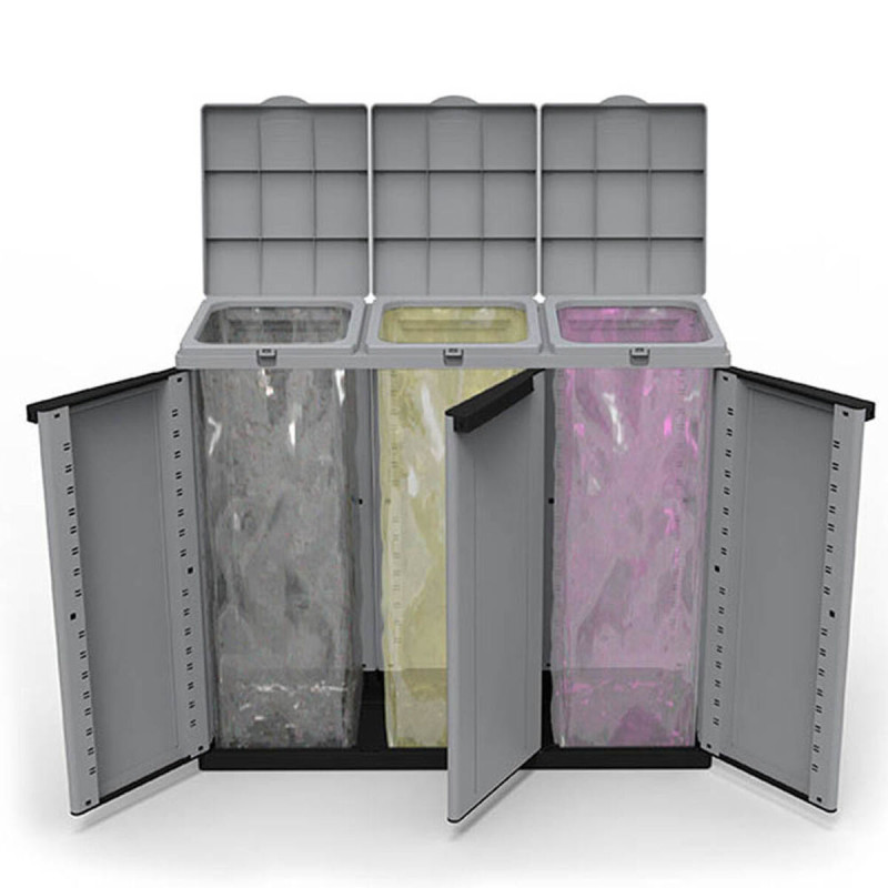 Poubelle recyclage Ecoline Noir/Gris 3 portes (102 x 39 x 88,7 cm)  Autres produits ménagers