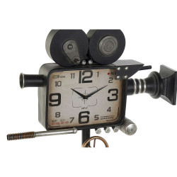 DKD Home Decor Uhr im Filmkamera-Design aus Kristall, Eisen und Holz (158 cm) Wanduhren und Standuhren