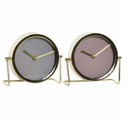Horloge de table DKD Home Decor Doré 18 x 6,5 x 16 cm Scandi Verre Beige Rose Fer (2 Unités) Wall and table clocks